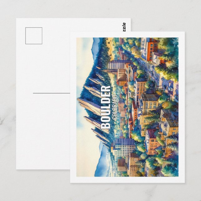 Boulder Colorado Famous Travel Places Aquarell Postkarte (Vorne/Hinten)