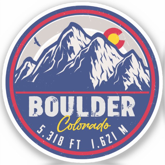 Boulder Colorado Retro Sunset Mountain Souvenirs Aufkleber (Vorderseite)