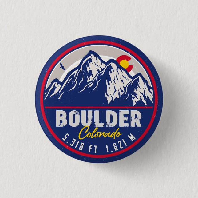 Boulder Colorado Retro Sunset Mountain Souvenirs Button (Vorderseite)