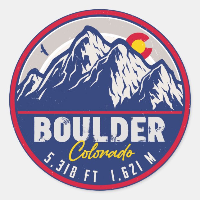 Boulder Colorado Retro Sunset Mountain Souvenirs Runder Aufkleber (Vorderseite)