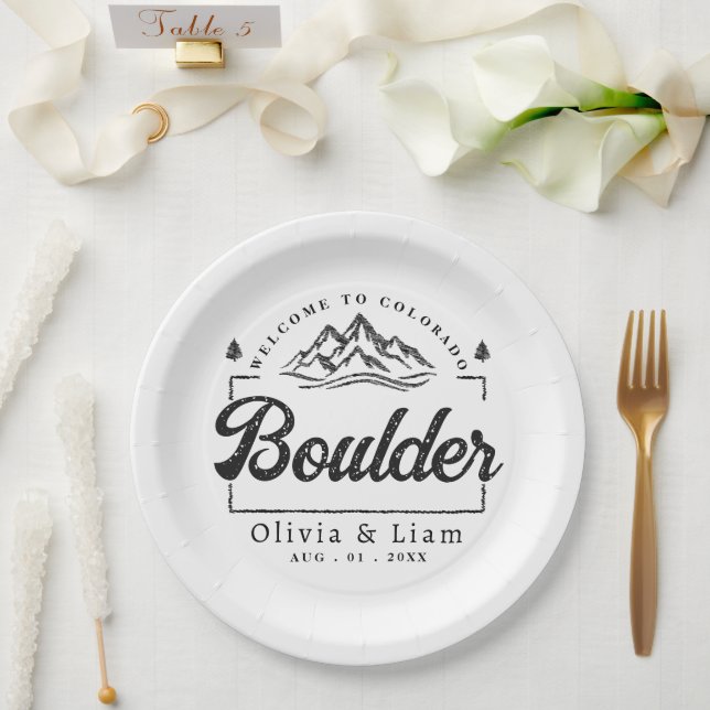 Boulder Colorado Wedding Minimalistisch Welcome Pappteller (Hochzeit)
