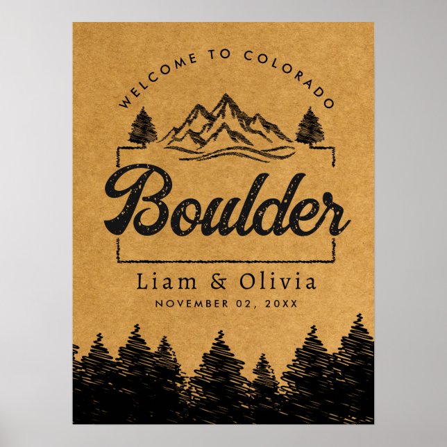 Boulder Colorado Wedding Minimalistisch Welcome Poster (Vorne)