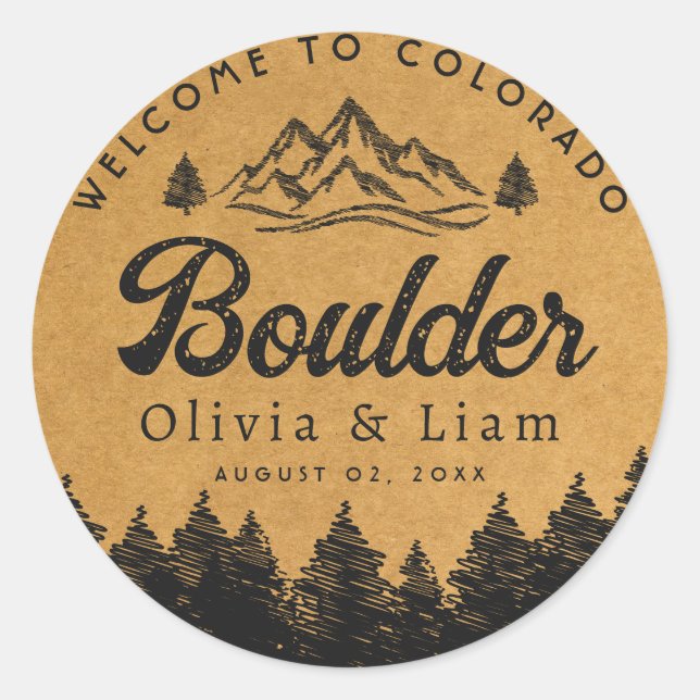 Boulder Colorado Wedding Minimalistisch Welcome Runder Aufkleber (Vorderseite)