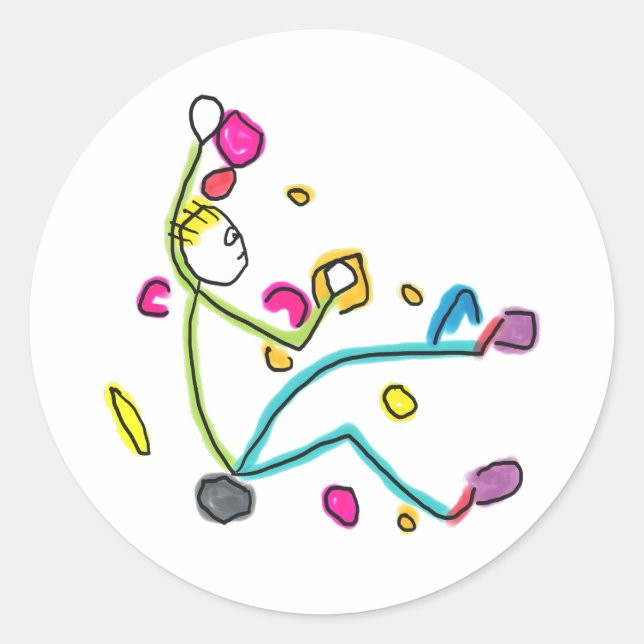 Bouldering Stickman Runder Aufkleber (Vorderseite)