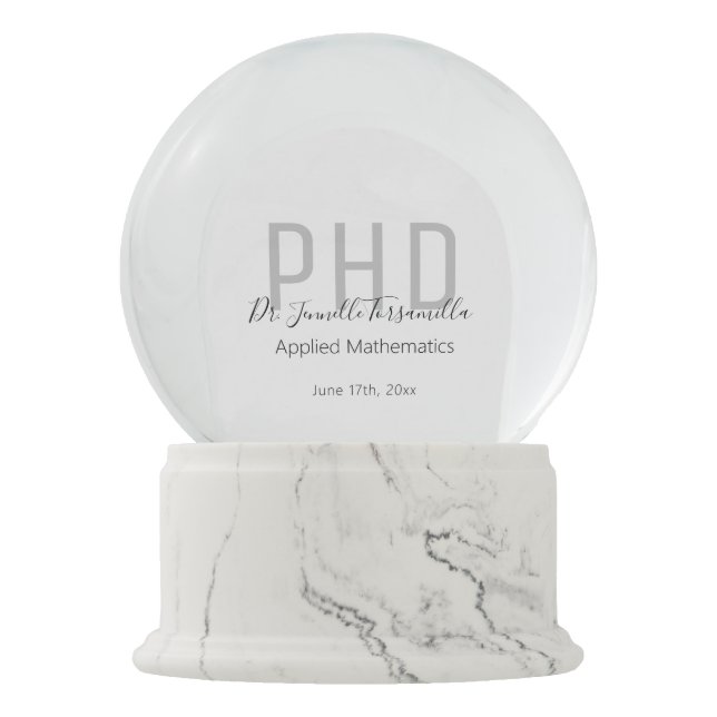 Boule À Neige Graduate Keepsaké Black Grey Nom Diplôme PhD (Devant)