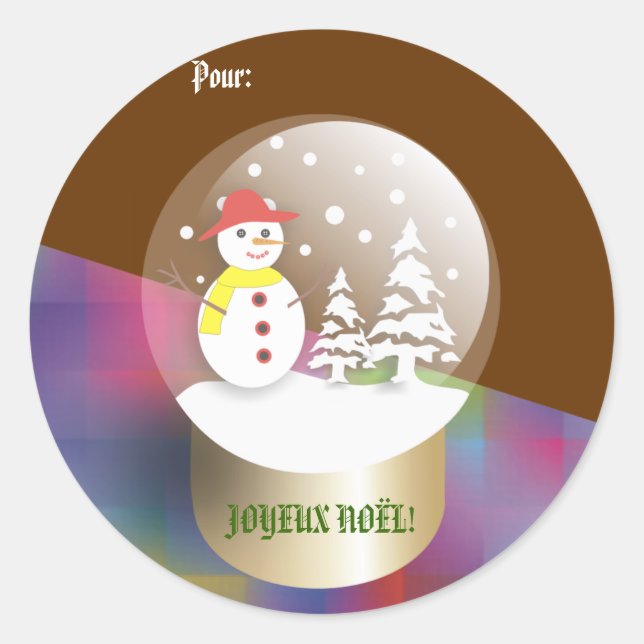 Boule a neige Schneeglobe Etiquettes cadeaux Runder Aufkleber (Vorderseite)