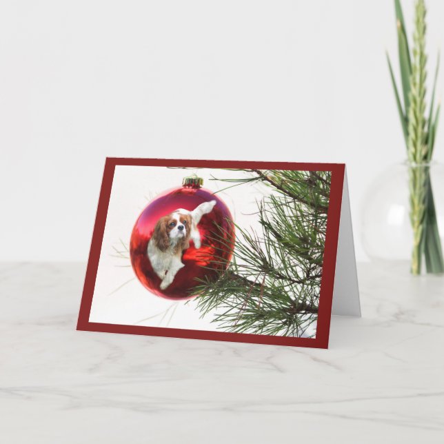 Boule cavalière de carte de Noël d'épagneul du Roi (Devant)