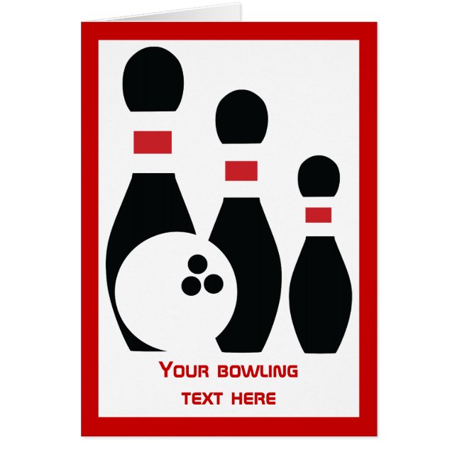 Boule de bowling et épingles carte de voeux vertic (Devant)