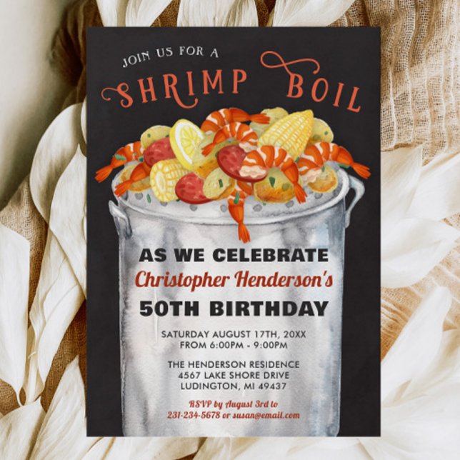 Boule de crevettes Invitation Anniversaire (Low Country Boil Invitation, Shrimp Boil Invitations, Seafood Boil Invitation, Birthday Invite)