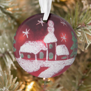 Boule de verre vintage Rouge Noël Maison de neige
