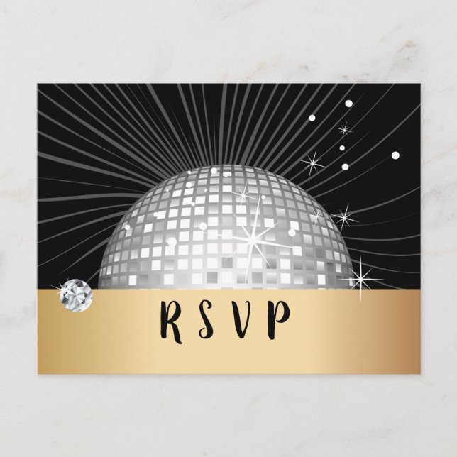 Boule Disco, danse, or Carte postale RSVP (Devant)