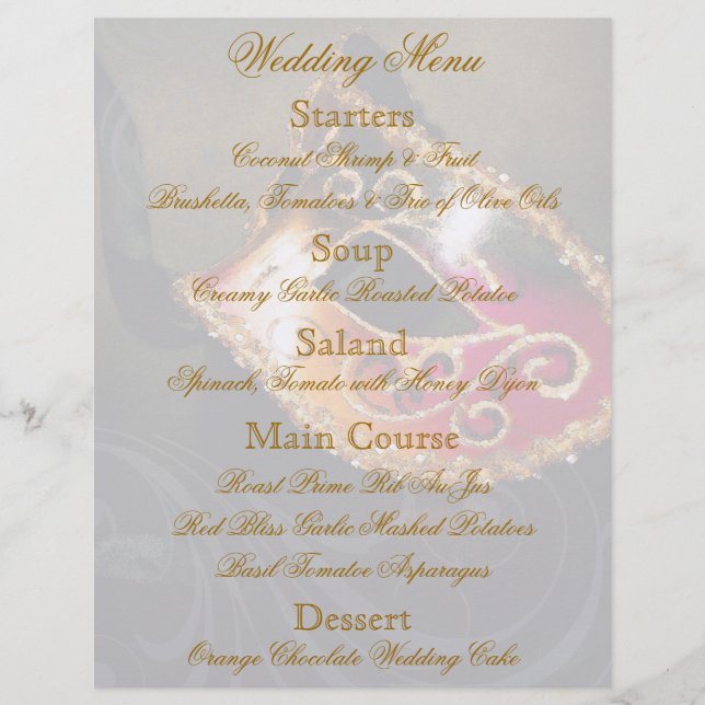 Boule d'or Masquerade Mariage menu Flyer (Devant)