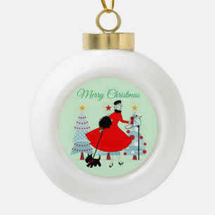 Boule En Céramique 1950 Dame de Noël Vintage avec Terrior écossais