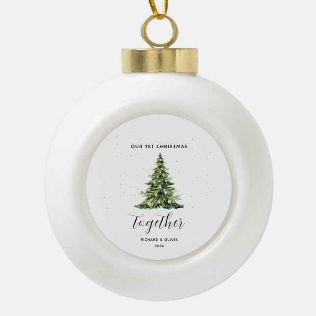 Boule En Céramique 1er Noël personnalisé Ensemble Couple Cadeau (Devant)