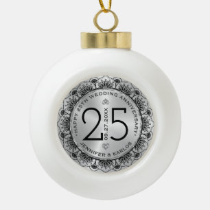 Boule En Céramique 25e anniversaire du mariage mandala noir & argent