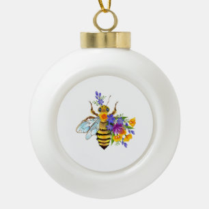 Boule En Céramique Abeille à fleurs avec plantes sauvages