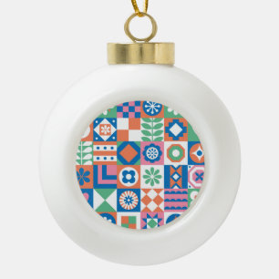 Boule En Céramique Abstrait Floral Scandinavian Folk Motif
