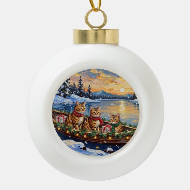 Boule En Céramique Abyssinian Cat Christmas Boat Holiday (Devant)