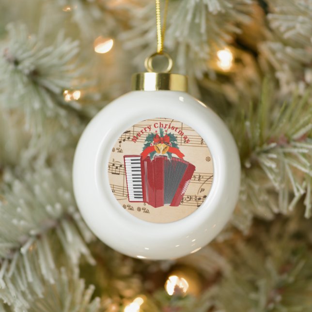 Boule En Céramique Accordéon Musique, Design de Noël, (Arbre)