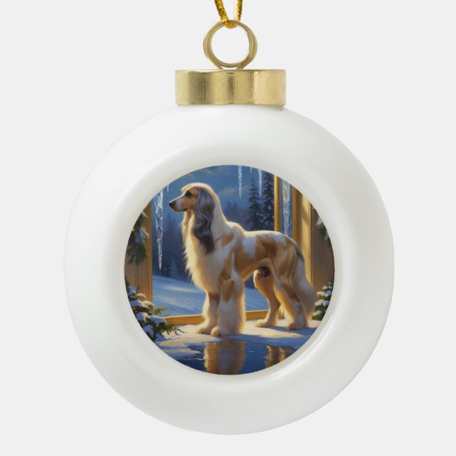 Boule En Céramique Afghan Hound With Christmas Lights Holiday (Devant)