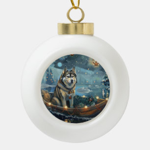Boule En Céramique Alaskan Malamute Noël Festive Voyage