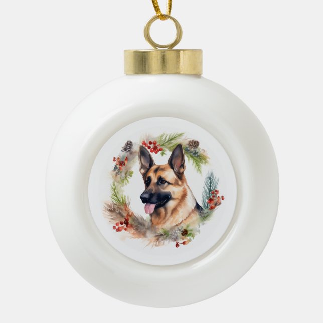 Boule En Céramique Allemand Berger Noël Wreath Festive Pup (Devant)