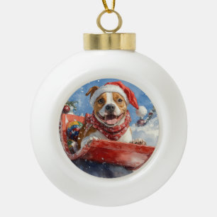 Boule En Céramique American Staffordshire en traîneau de Noël