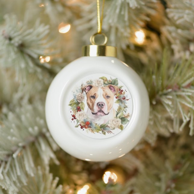 Boule En Céramique American Staffordshire Fête de la couronne de Noël (Arbre)