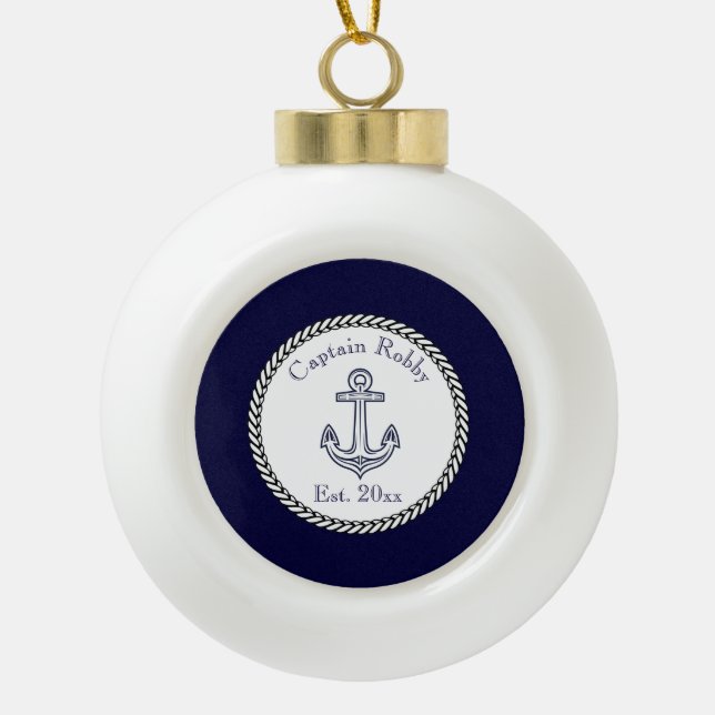 Boule En Céramique Ancre marine Bleu et blanc (Devant)