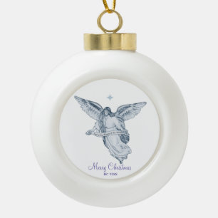 Boule En Céramique Ange de Noël Vintage avec Message sur Cera Blanc