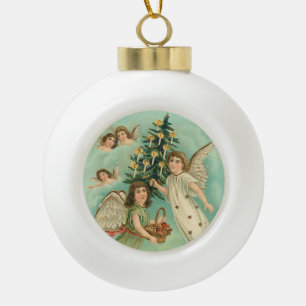Boule En Céramique Anges de Noël Vintage Faux Gold