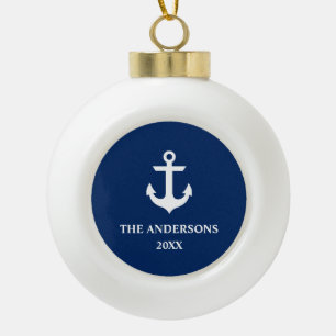 Boule En Céramique Année nautique de nom d'Ancre de bleu marine