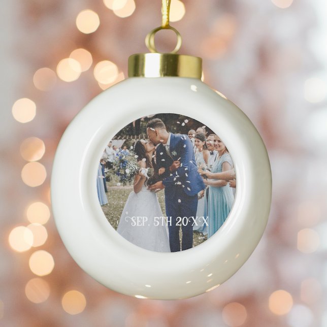 Boule En Céramique Anniversaire mariage Premier Noël (First Christmas Married Wedding Photo Ornament)