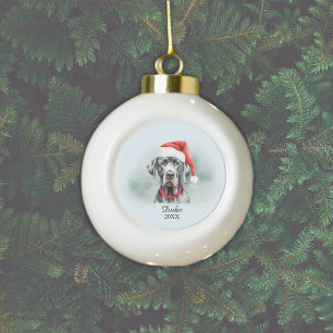 Boule En Céramique Aquarelle Great Dane Santa Hat Personnalisé