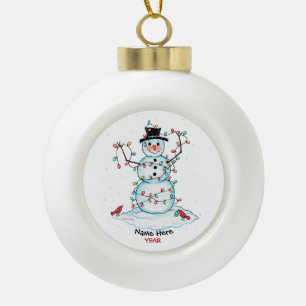 Boule En Céramique Aquarelle mignonne Snowman enveloppé dans l'ornem