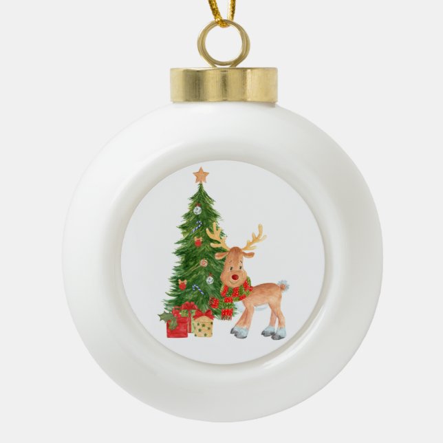 Boule En Céramique Aquarelle Reindeer Baby (Devant)