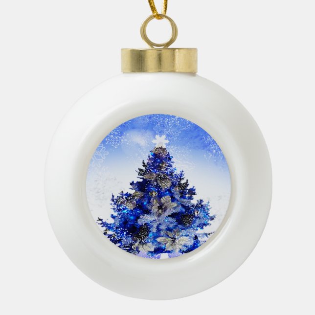 Boule En Céramique Arbre de Noël bleu décoré bleu (Devant)