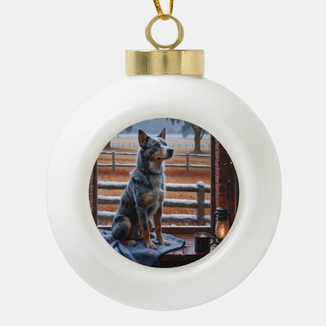 Boule En Céramique Australian Cattle With Christmas Lights Holiday (Devant)