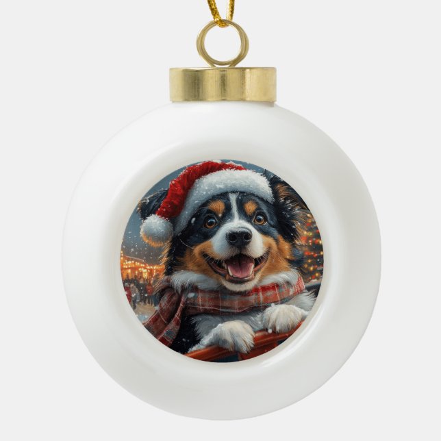 Boule En Céramique Australie Berger Dog Roller Dessous de verre Noël (Devant)