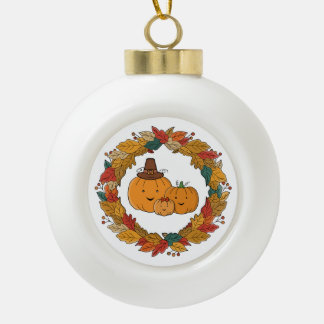 Boule En Céramique Autumn Pumpkin Family Wreath