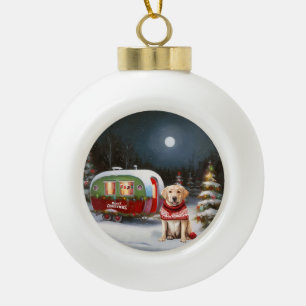 Boule En Céramique Aventure de Noël de la caravane du Labrador d'hive