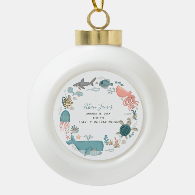 Boule En Céramique Baby Boy Under the Sea Birth Stats Keepsaké (Devant)