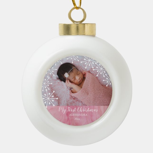 Boule En Céramique Baby First Christmas Pink Ceramic Ball Noël O (Devant)