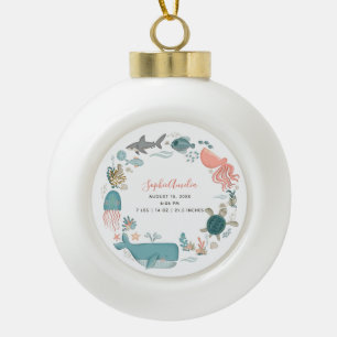 Boule En Céramique Baby Girl Under the Sea Birth Stats Keepsaké