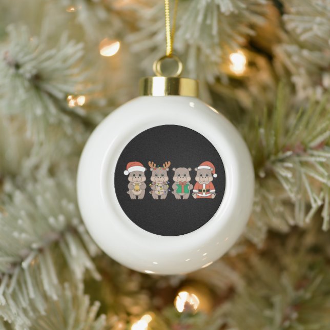 Boule En Céramique Baby Hippo Moo Deng Noël (Arbre)