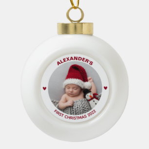 Boule En Céramique Baby moderne 1er Noël 2023 Photo personnalisée