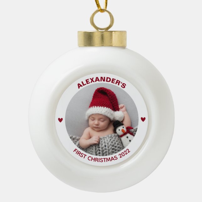Boule En Céramique Baby moderne 1er Noël 2023 Photo personnalisée (Devant)