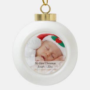 Boule En Céramique Babys First Christmas Modèle photo personnalisé