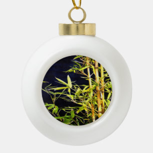 Boule En Céramique Bambou Foliage Art Tropical Sur Noir