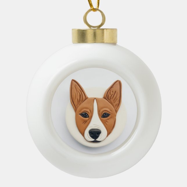 Boule En Céramique Basenji Chien 3D Inspiré (Devant)
